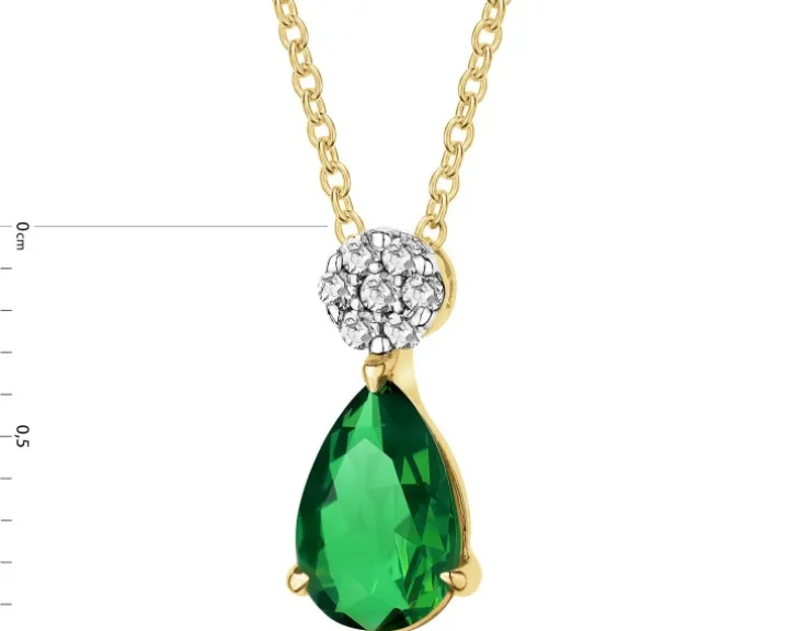 Naszyjnik z żółtego złota z diamentami i szmaragdem syntetycznym - próba 375