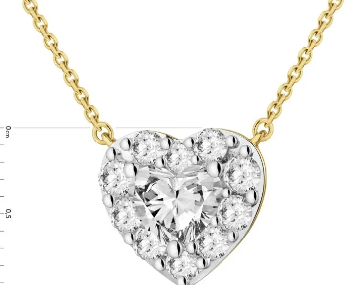 Naszyjnik z żółtego złota z diamentami laboratoryjnymi - serce - 0,87 ct - próba 585