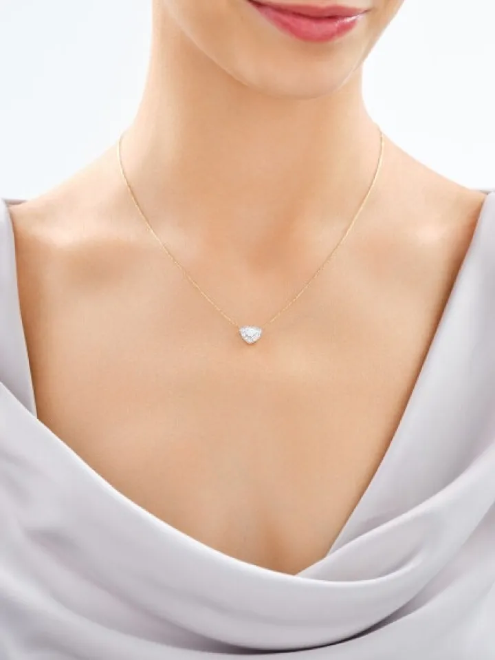 Naszyjnik z żółtego złota z diamentami laboratoryjnymi - serce - 0,87 ct - próba 585