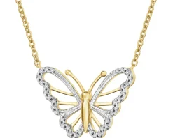 Naszyjnik z żółtego złota z diamentami - motyl - 0,05 ct - próba 375