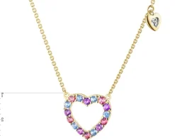 Naszyjnik z żółtego złota  z diamentami, kamieniami szlachetnymi i ozdobnymi - serca - próba 375