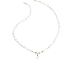 Naszyjnik z żółtego złota z diamentami i perłami - próba 585