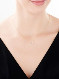 Naszyjnik z żółtego złota z diamentami - podkowa, serce - 0,03 ct - próba 375