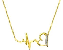 Naszyjnik z żółtego złota z diamentami - serce, EKG serca - 0,01 ct - próba 375