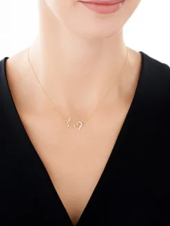 Naszyjnik z żółtego złota z diamentami - serce, EKG serca - 0,01 ct - próba 375