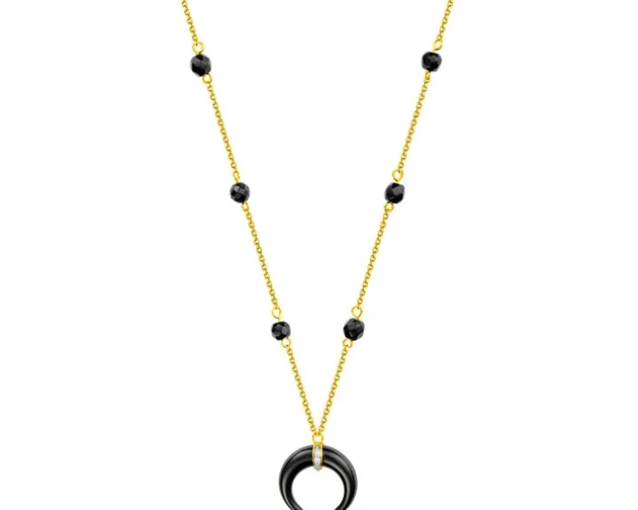 Naszyjnik z żółtego złota z diamentami i onyksami - Księżyc - próba 375