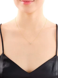 Naszyjnik z żółtego złota z diamentami - motyl - 0,03 ct - próba 375