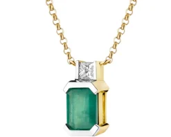 Naszyjnik z żółtego złota z diamentem i szmaragdem - próba 585