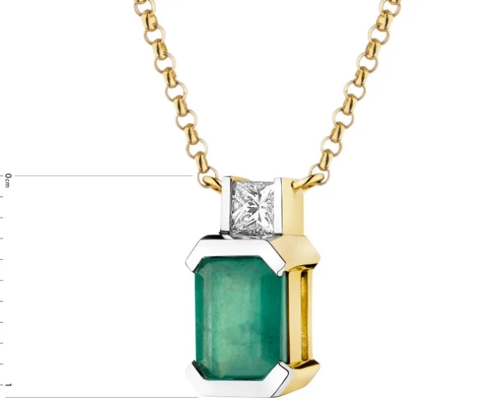 Naszyjnik z żółtego złota z diamentem i szmaragdem - próba 585