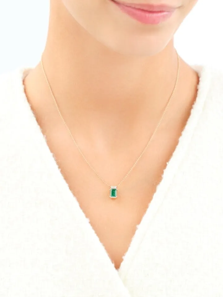 Naszyjnik z żółtego złota z diamentem i szmaragdem - próba 585