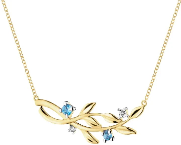 Naszyjnik z żółtego złota z diamentami i topazami - liście - próba 375