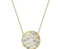 Naszyjnik z żółtego złota z diamentami i masą perłową - próba 375