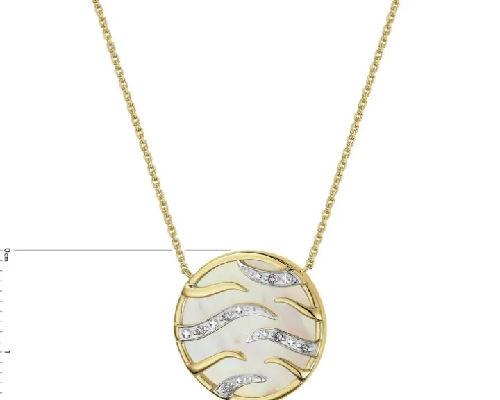 Naszyjnik z żółtego złota z diamentami i masą perłową - próba 375