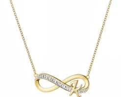 Naszyjnik z żółtego złota z diamentami - nieskończoność, litera K - 0,01 ct - próba 375