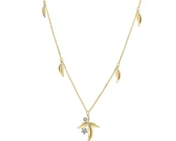 Naszyjnik z żółtego złota z diamentami - liście - 0,01 ct - próba 585