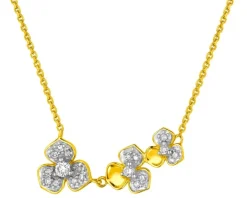 Naszyjnik z żółtego złota z diamentami - kwiaty - 0,10 ct - próba 375