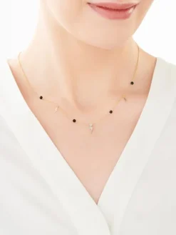 Naszyjnik z żółtego złota z diamentami i agatami - pioruny - próba 375