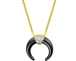Naszyjnik z żółtego złota z diamentami i onyksem - Księżyc - próba 375