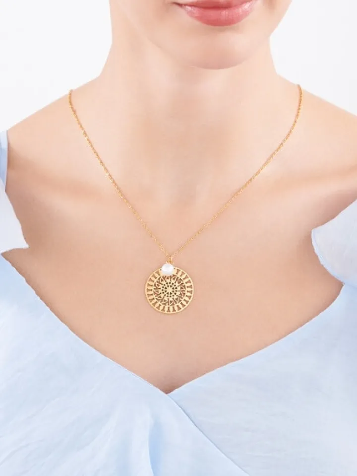 Naszyjnik ze stali szlachetnej z perłą - rozeta