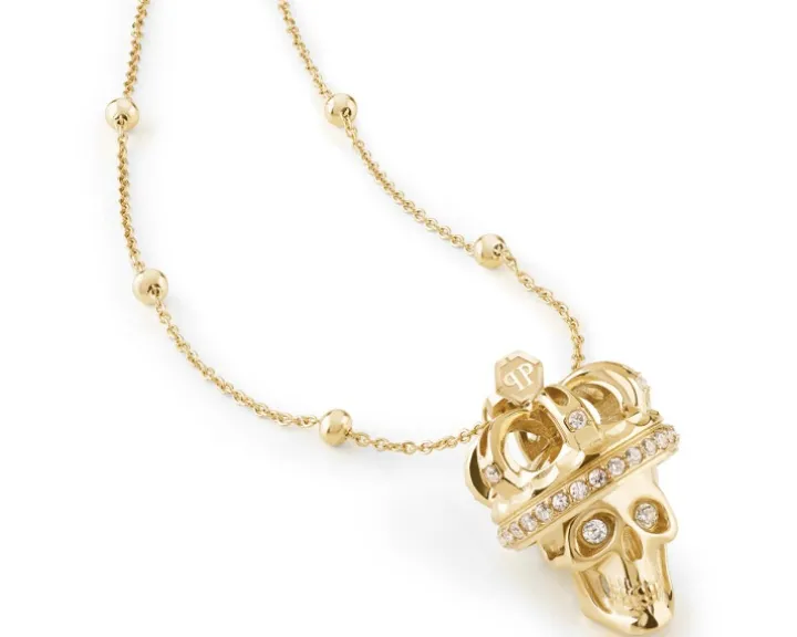 Naszyjnik ze stali szlachetnej z kryształami - czaszka, korona, Philipp Plein