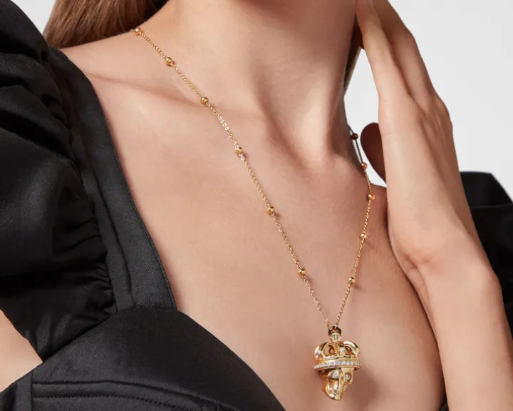 Naszyjnik ze stali szlachetnej z kryształami - czaszka, korona, Philipp Plein