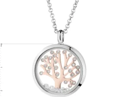 Naszyjnik ze stali szlachetnej z cyrkoniami i szklanymi detalami - drzewko