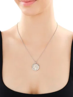 Naszyjnik ze stali szlachetnej z cyrkoniami i szklanymi detalami - drzewko