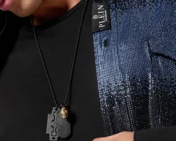 Naszyjnik ze stali szlachetnej z kryształami - czaszka, nieśmiertelnik, Philipp Plein