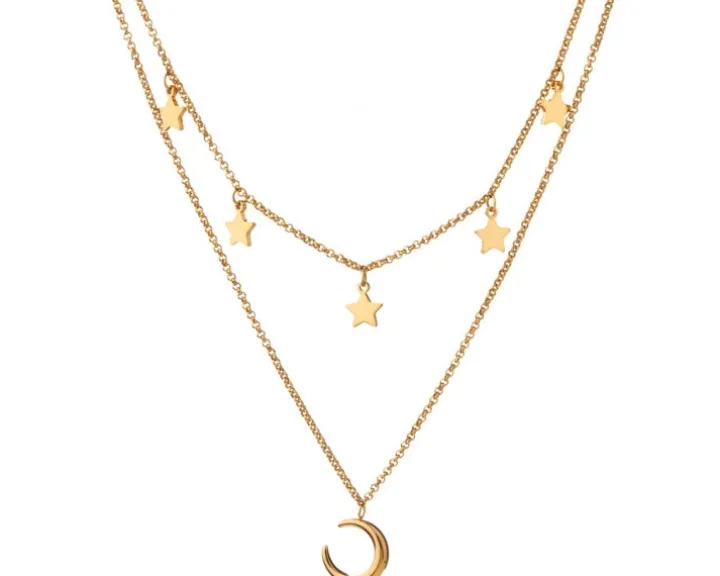 Naszyjnik ze stali szlachetnej - Księżyc, gwiazdy