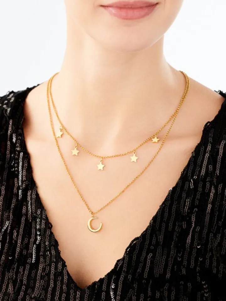 Naszyjnik ze stali szlachetnej - Księżyc, gwiazdy