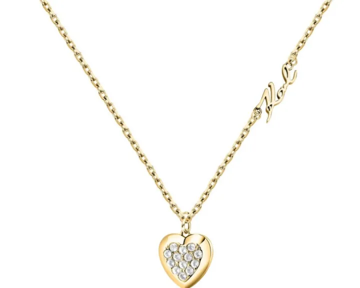 Naszyjnik ze stali szlachetnej z cyrkoniami - serce, Karl Lagerfeld