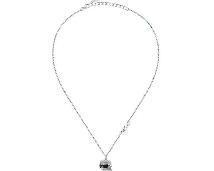 Naszyjnik ze stali szlachetnej z cyrkoniami i emalią - główka Karl Lagerfeld