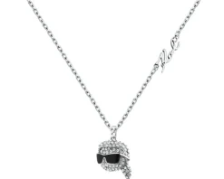 Naszyjnik ze stali szlachetnej z cyrkoniami i emalią - główka Karl Lagerfeld