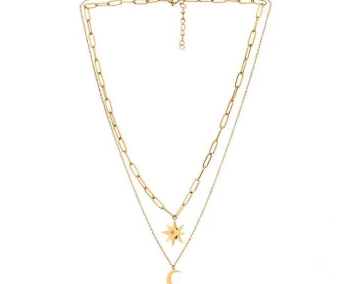 Naszyjnik ze stali szlachetnej z kryształem - Księżyc, gwiazda