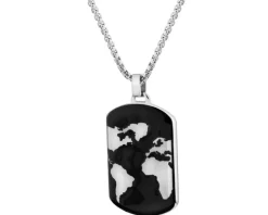 Naszyjnik ze stali szlachetnej - nieśmiertelnik, mapa świata