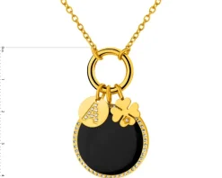 Naszyjnik ze stali szlachetnej z cyrkoniami, kryształami i detalem z masy żywicznej - koniczyna, litera A