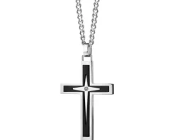 Naszyjnik ze stali szlachetnej z cyrkonią - krzyż