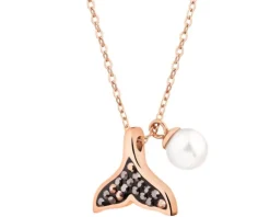 Naszyjnik ze stali szlachetnej z markasytami i perłą - płetwa