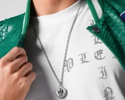 Naszyjnik ze stali szlachetnej z kryształami - czaszka, Philipp Plein