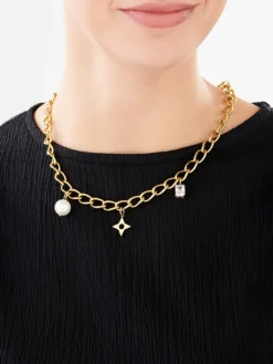 Naszyjnik ze stali szlachetnej z cyrkonią i perłą