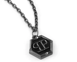 Naszyjnik ze stali szlachetnej z emalią - Philipp Plein