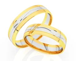 Obrączki Ślubne Apart. Żółte i białe złoto rodowane. Wzór 416