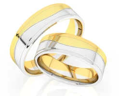 Obrączki Ślubne Apart. Żółte i białe złoto rodowane. Wzór 410