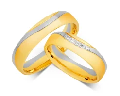 Obrączki Ślubne Apart. Żółte i białe złoto rodowane. Wzór 4/744