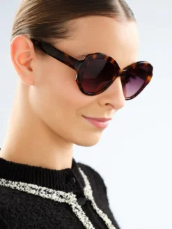 Okulary przeciwsłoneczne damskie, okrągłe, brązowe