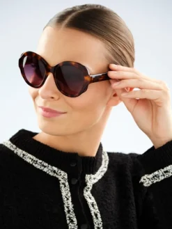 Okulary przeciwsłoneczne damskie, okrągłe, brązowe