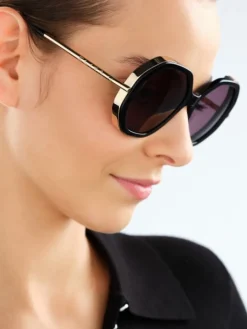 Okulary przeciwsłoneczne damskie, okrągłe, czarne