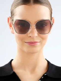 Okulary przeciwsłoneczne damskie, geometryczne, jasne złote