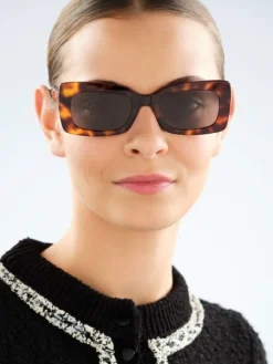 Okulary przeciwsłoneczne damskie, prostokątne, brązowe