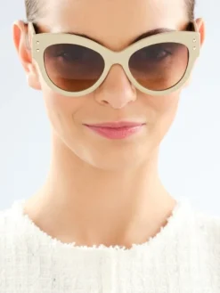 Okulary przeciwsłoneczne damskie, kocie oczy, beżowe